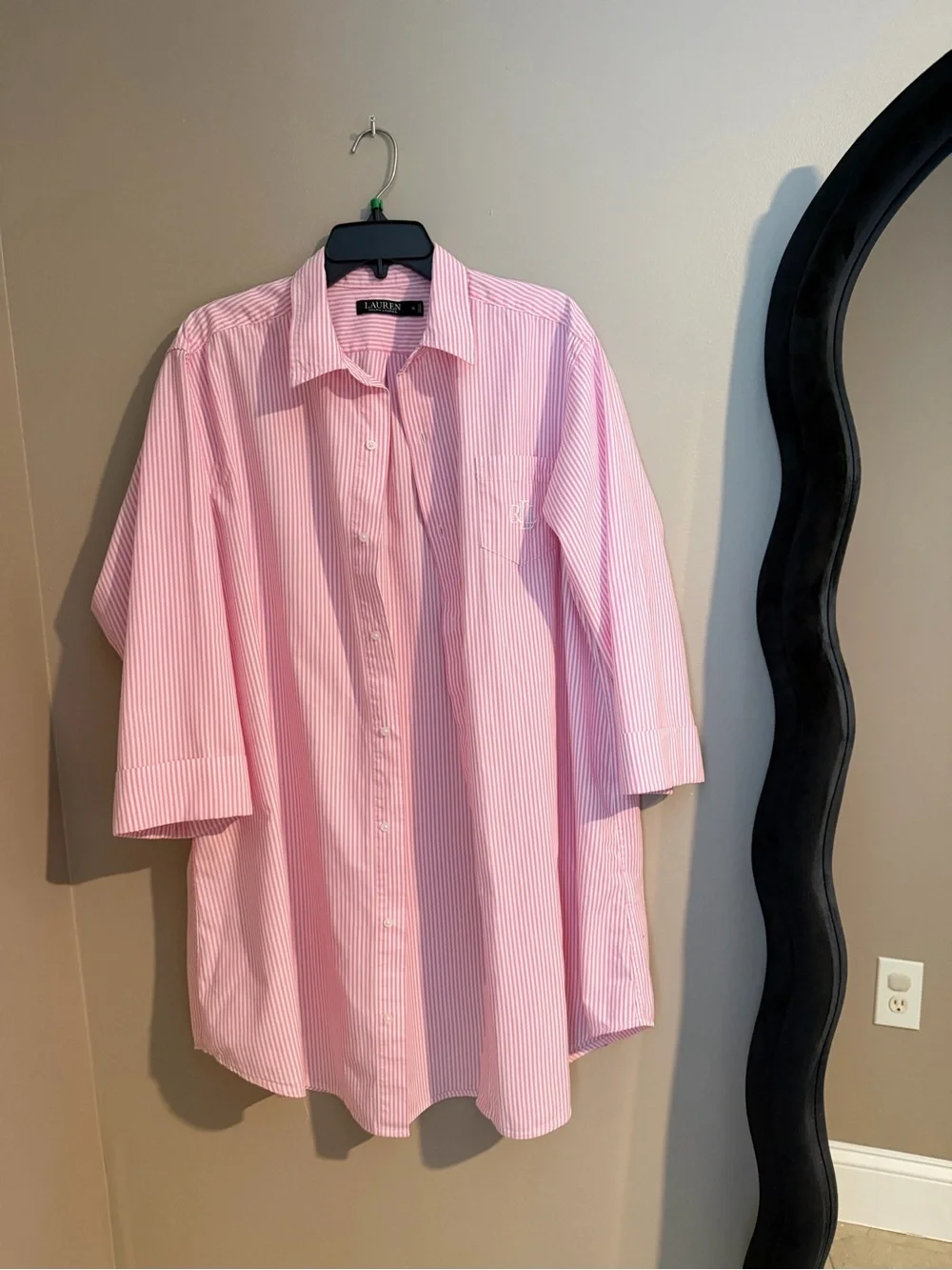 Lauren Ralph Lauren Pink Striped Cotton Poplin Sleep Shirt / Nightshirt - SizeXL